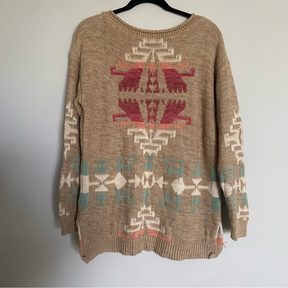 Ralph Lauren Tan Aztec Southwestern Sweater Cotton/Linen Blend Size L - Picture 1 of 9